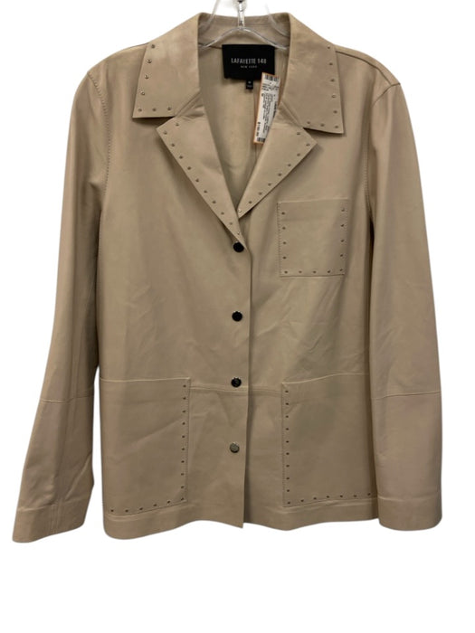 Lafayette 148 Size M Beige Cream Leather Silver Hardware Snaps Pockets Jacket Beige Cream / M