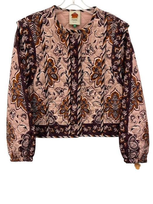 Farm Rio Size M Pink, Orange, Purple Cotton Quilted Floral Print Buttons Jacket Pink, Orange, Purple / M