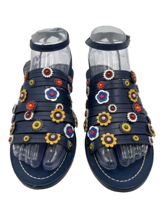 Tory Burch Shoe Size 6 navy blue & multi Leather Strappy Beaded Sandals navy blue & multi / 6