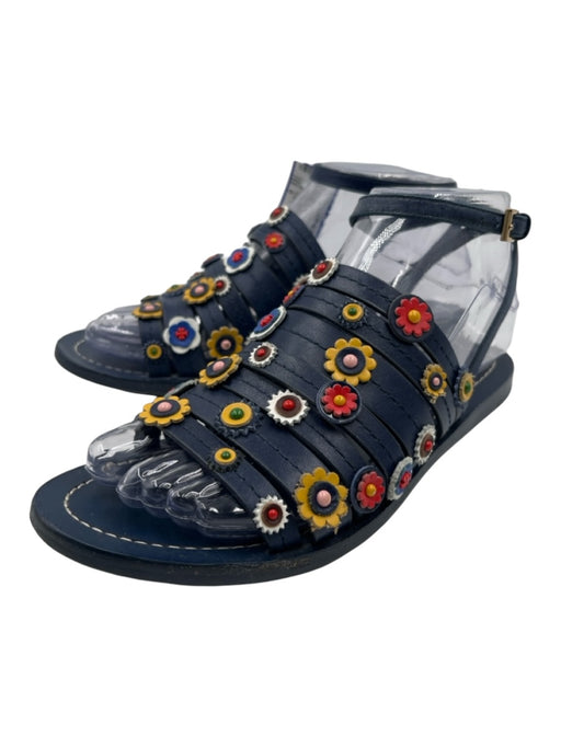 Tory Burch Shoe Size 6 navy blue & multi Leather Strappy Beaded Sandals navy blue & multi / 6