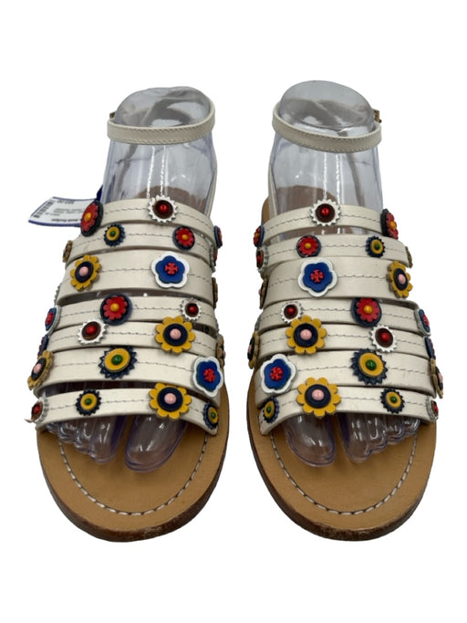 Tory Burch Shoe Size 6 Cream & Multi Leather Strappy Flower Application Sandals Cream & Multi / 6