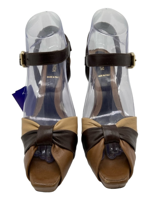 Fendi Shoe Size 36.5 Brown & Tan Leather Clear Detail Open Square Toe Pumps Brown & Tan / 36.5