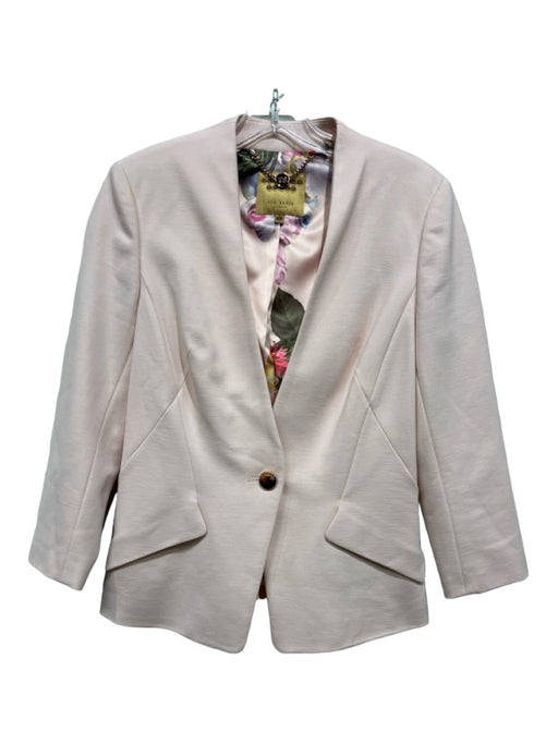 Ted Baker Size 2/Medium Light Pink Polyamide Blend V Neck One Button Jacket Light Pink / 2/Medium
