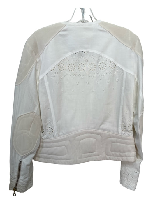 Rag & Bone Size 4 White & Cream Cotton & Nylon Eyelet Moto Long Sleeve Jacket White & Cream / 4