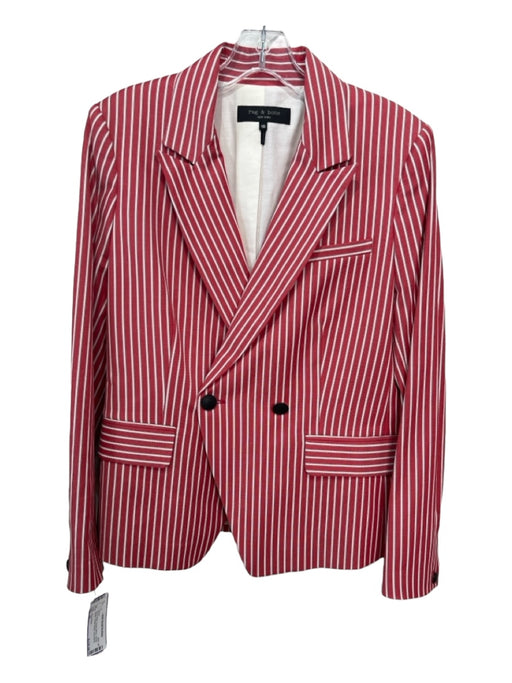 Rag & Bone Size 10 Red & White Viscose Blend Vertical Stripes Long Sleeve Jacket Red & White / 10