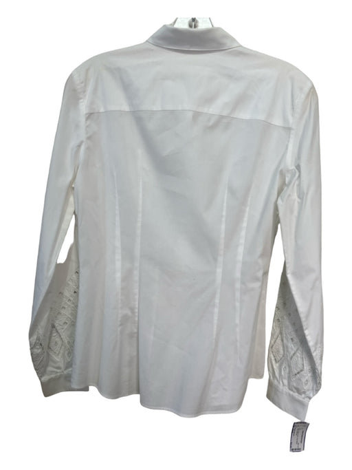 Badgley Mischka Size Small White Cotton Eyelet Long Sleeve Collar Top White / Small