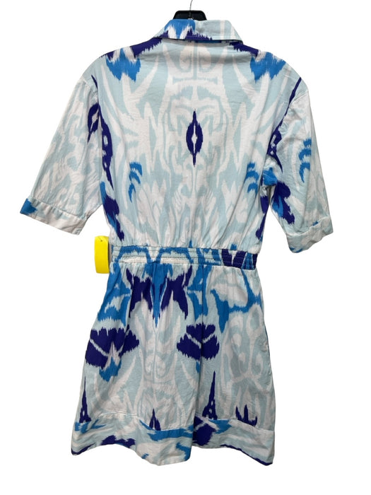 Sheridan French Size XS White, Blue, Purple Cotton Blend Short Sleeve Dress White, Blue, Purple / XS