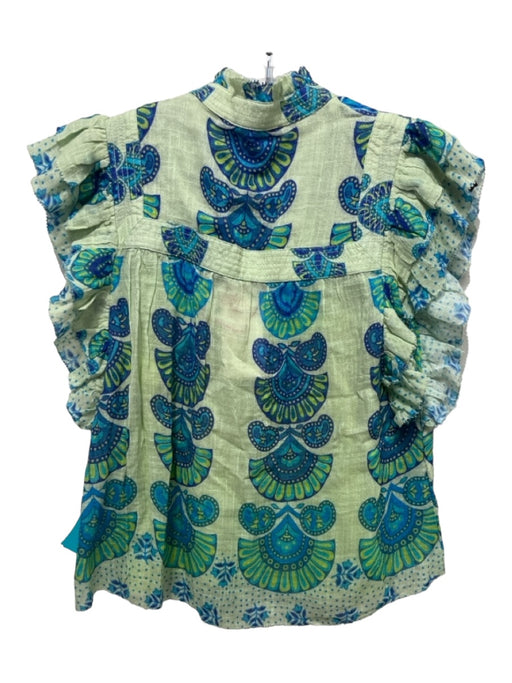 Love The Label Size S Green & Blue Cotton Paisley 1/2 Button Top Green & Blue / S