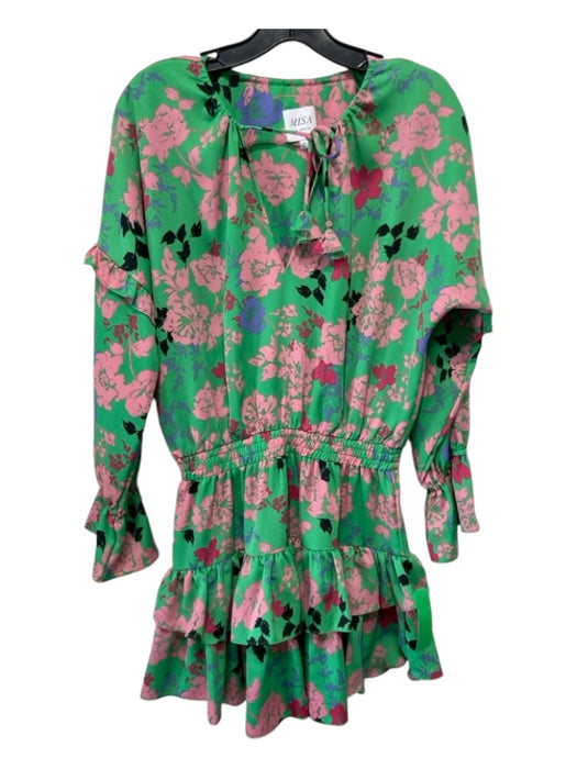 Misa Size S Green, Pink & Blue Print Polyester Smocked Waist Band Floral Dress Green, Pink & Blue Print / S