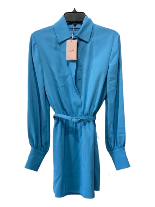 Alexis Size S Cerulean Blue Polyester Long Sleeve Knee Length Button Front Dress Cerulean Blue / S