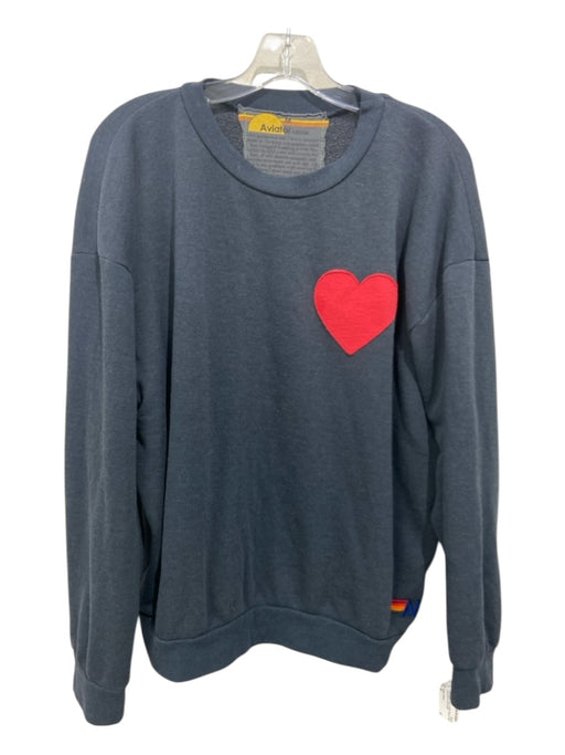 Aviator Nation Size M Navy Blue & Red Cotton Blend Hearts Long Sleeve Sweater Navy Blue & Red / M