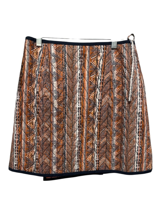 Marie Oliver Size 2 Orange, Cream, Blue Cotton Abstract Above knee Wrap Skirt Orange, Cream, Blue / 2