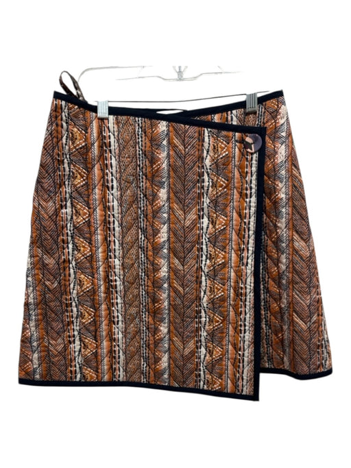 Marie Oliver Size 2 Orange, Cream, Blue Cotton Abstract Above knee Wrap Skirt Orange, Cream, Blue / 2