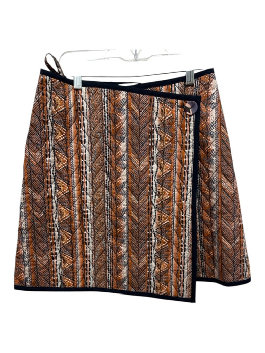 Marie Oliver Size 2 Orange, Cream, Blue Cotton Abstract Above knee Wrap Skirt Orange, Cream, Blue / 2