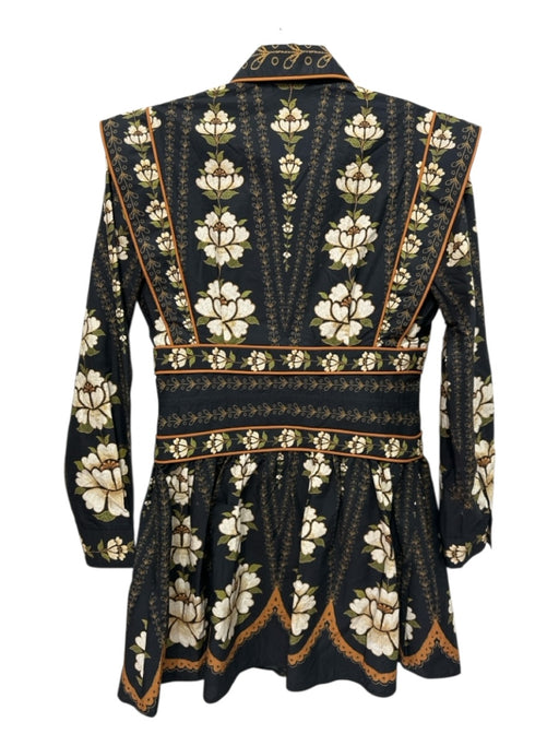 Farm Rio Size XS Black, Orange, Green Cotton Long Sleeve Flowers Dress Black, Orange, Green / XS