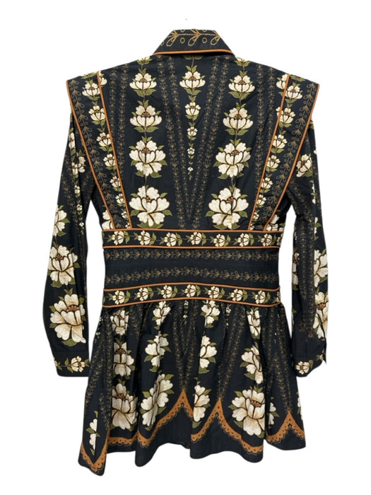 Farm Rio Size XS Black, Orange, Green Cotton Long Sleeve Flowers Dress Black, Orange, Green / XS
