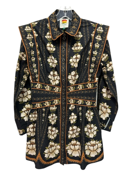 Farm Rio Size XS Black, Orange, Green Cotton Long Sleeve Flowers Dress Black, Orange, Green / XS