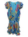 Ramy Brook Size S Blue & Multi Polyester Ruffle Cap Sleeve Abstract Print Dress Blue & Multi / S