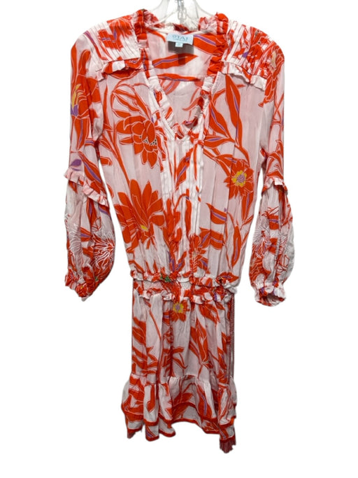 Taj by Sabrina Crippa Size S Orange & White Viscose Puff 1/2 Sleeve Mini Dress Orange & White / S