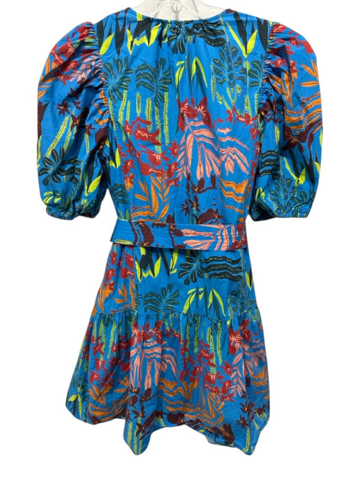 Marie Oliver Size P Blue & Multi Cotton Short Puff Sleeve Abstract Print Dress Blue & Multi / P