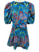Marie Oliver Size P Blue & Multi Cotton Short Puff Sleeve Abstract Print Dress Blue & Multi / P