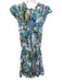 Taj by Sabrina Crippa Size S Blue, White, Multi Rayon Short Puff Sleeve Dress Blue, White, Multi / S