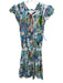 Taj by Sabrina Crippa Size S Blue, White, Multi Rayon Short Puff Sleeve Dress Blue, White, Multi / S