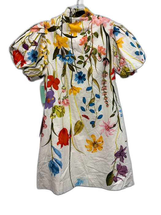 Mestiza New York Size XS White & Multi Cotton Floral Short Puff Sleeve Dress White & Multi / XS