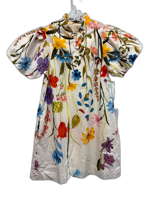 Mestiza New York Size XS White & Multi Cotton Floral Short Puff Sleeve Dress White & Multi / XS