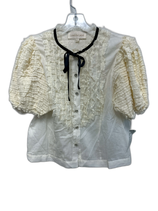 Love The Label Size S Cream White & Black Cotton Lace Ruffle Button Up Top Cream White & Black / S