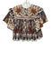 Farm Rio Size XXS Cream, Purple, Red Cotton Pintuck Paisley Floral Print Top Cream, Purple, Red / XXS