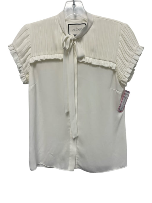 Alexis Size S Ivory White Polyester Pleated Tie Neck Cap Sleeve Top Ivory White / S