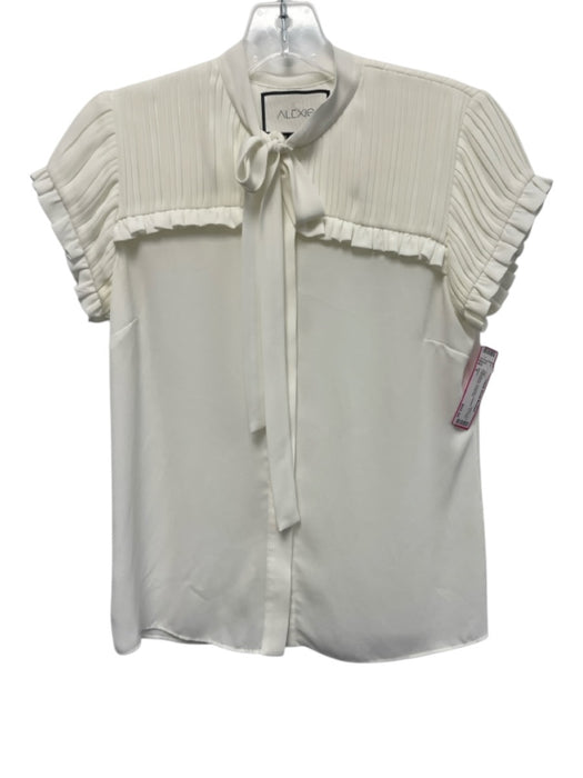 Alexis Size S Ivory White Polyester Pleated Tie Neck Cap Sleeve Top Ivory White / S