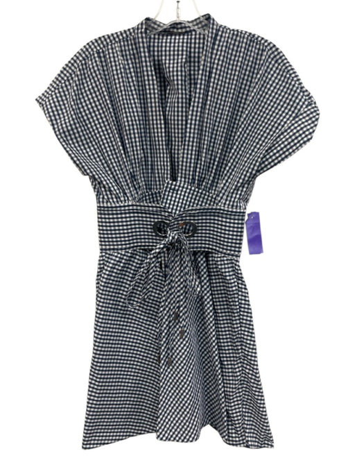 Alexis Size M Blue & White Polyester Plaid Sleeveless Mock Collar Dress Blue & White / M