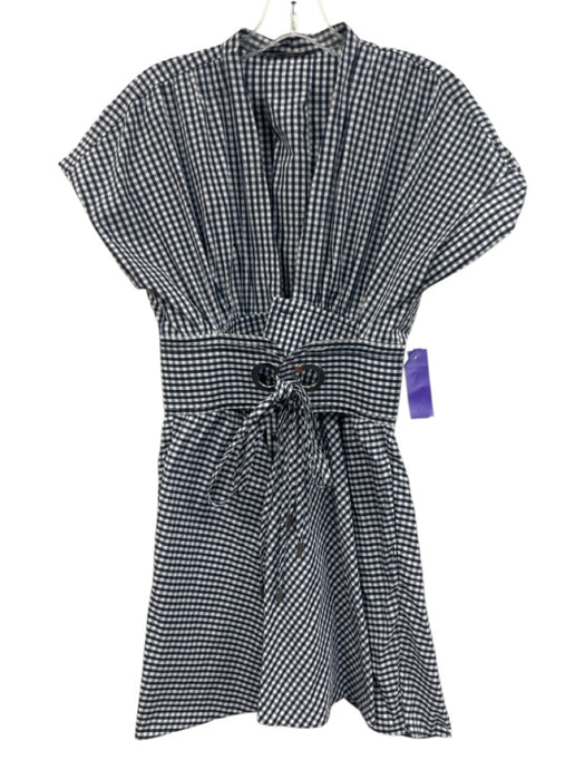 Alexis Size M Blue & White Polyester Plaid Sleeveless Mock Collar Dress Blue & White / M