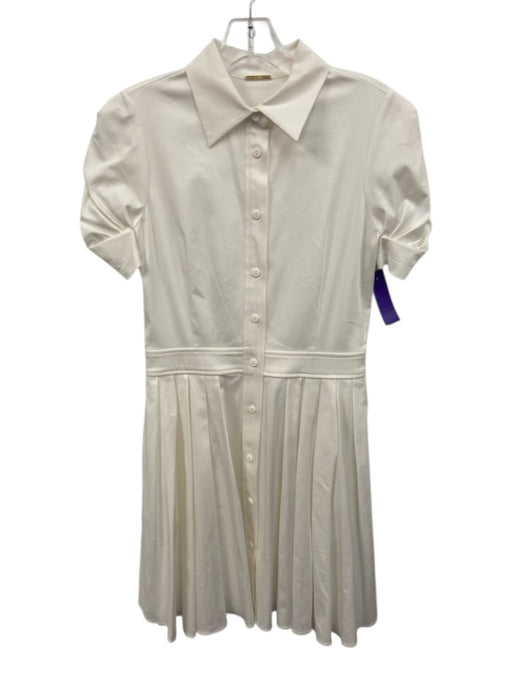 Alexis Size S White Cotton Blend Collar Short Sleeve Button Down Tiered Dress White / S