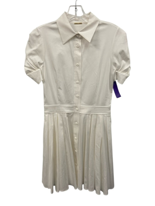 Alexis Size S White Cotton Blend Collar Short Sleeve Button Down Tiered Dress White / S