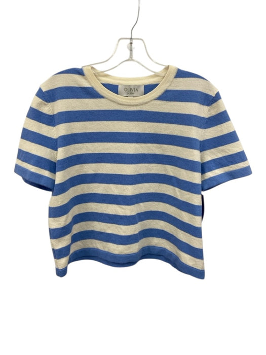 Olivia by Livro Size S Light blue & white Cotton Blend Crew Neck Short Set Light blue & white / S
