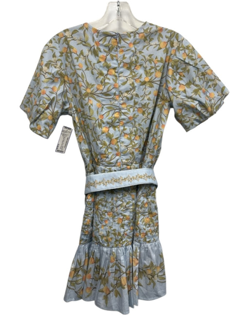 KLEID Size S Blue, Green, Orange Cotton Short Puff Sleeve Pleats Oranges Dress Blue, Green, Orange / S