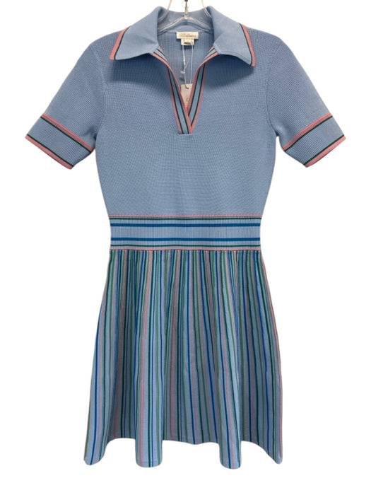 Shoshanna Size S Blue & Multi Rayon & Polyester Short Sleeve Ribbed Polo Dress Blue & Multi / S