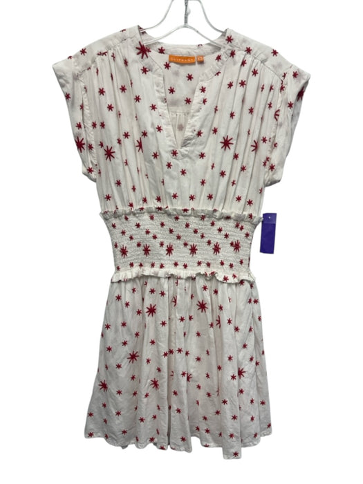 Oliphant Size XS White & Red Cotton Stars Embroidered Cap Sleeve Dress White & Red / XS