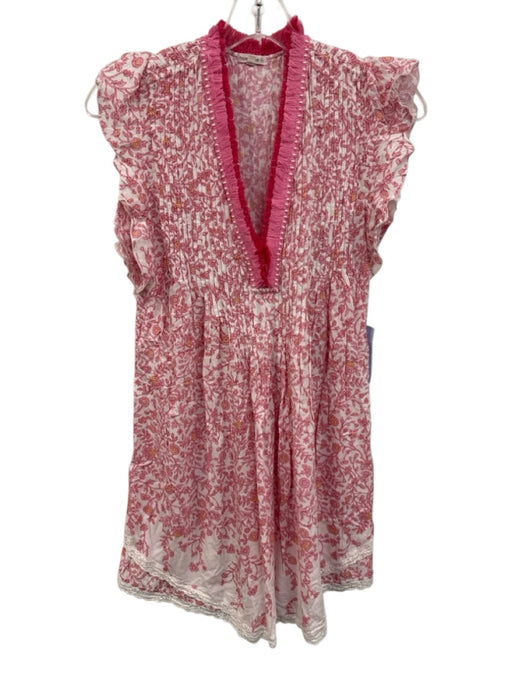 Poupette St. Barth Size S Pink, Yellow, White Viscose Ruffle Cap Sleeve Dress Pink, Yellow, White / S