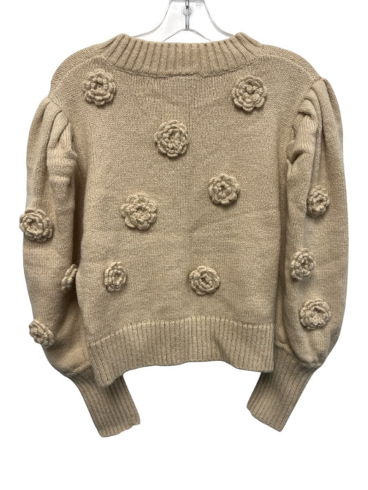 Farm Rio Size Small Beige Acrylic Blend Long puff sleeve Floral Ribbed Sweater Beige / Small