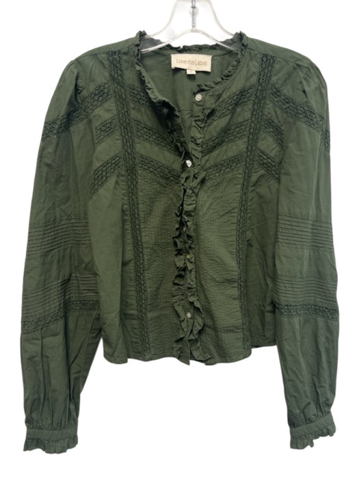 Love The Label Size Small Green Cotton Long puff sleeve Lace Detail Ruffles Top Green / Small