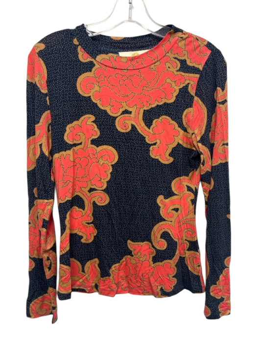 Anna Cate Size Small Blue, Pink, Beige Viscose Long Sleeve Abstract Print Top Blue, Pink, Beige / Small