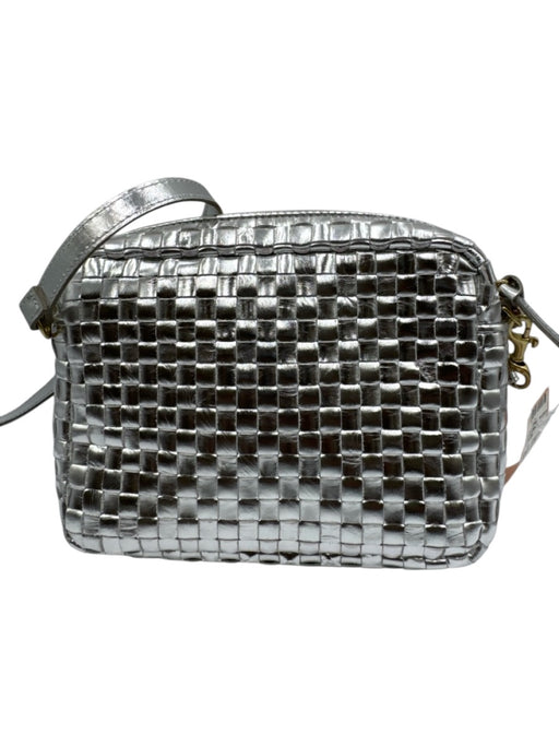 Clare V Silver Leather Zip Close Woven Crossbody Strap Bag Silver / Small