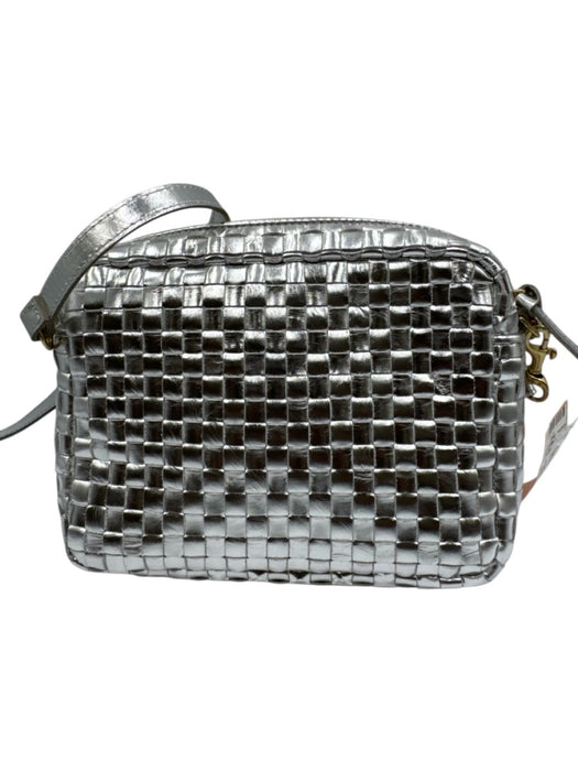 Clare V Silver Leather Zip Close Woven Crossbody Strap Bag Silver / Small