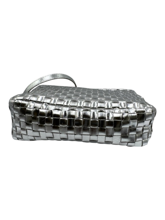 Clare V Silver Leather Zip Close Woven Crossbody Strap Bag Silver / Small