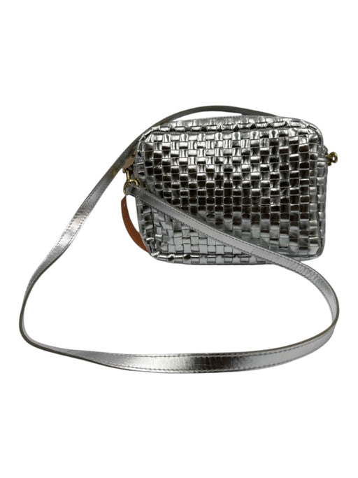 Clare V Silver Leather Zip Close Woven Crossbody Strap Bag Silver / Small