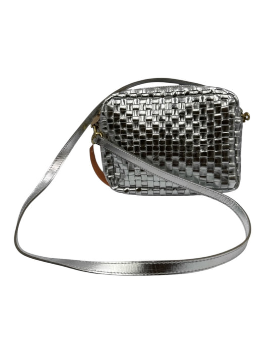 Clare V Silver Leather Zip Close Woven Crossbody Strap Bag Silver / Small